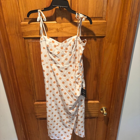 Lulus Ready To Treat White Polka Dot Tie Strap Bustier Midi Dress Medium NWT - Picture 2 of 7